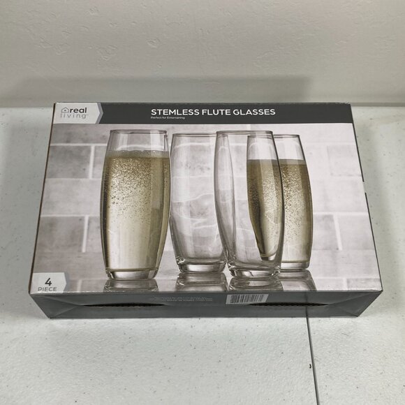 Real Living - Stemless Flute Glasses - Clear - Set of 4 - NWT - Picture 2 of 12